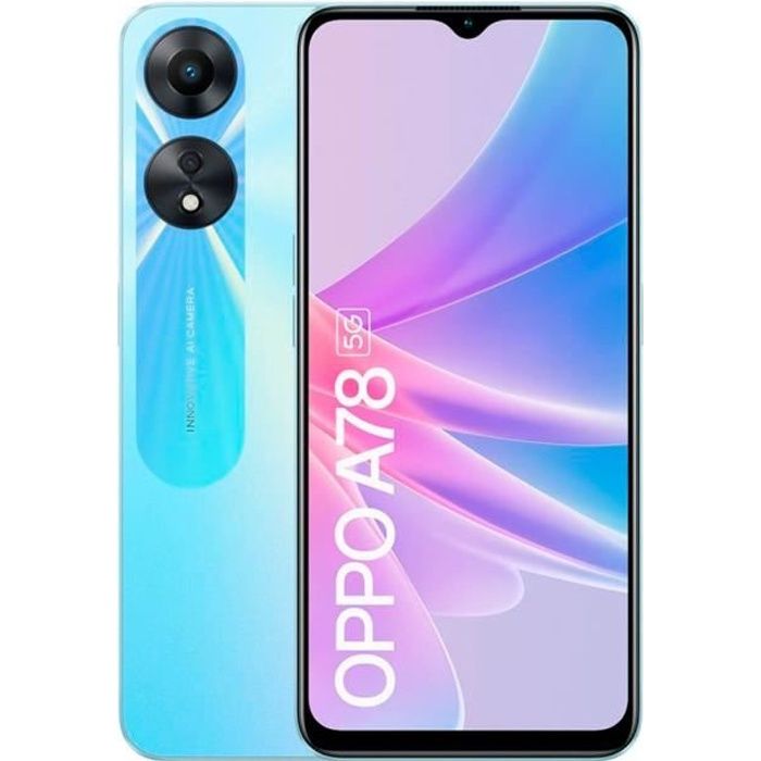 Smartphone Oppo A78 5G - 4Go RAM - 128Go - Écran 656 pouces - Caméra 50MP - Étanchéité IPX4