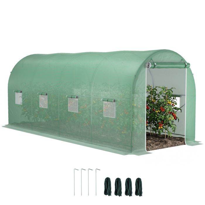 Serre de jardin tunnel - Outsunny - surface 10 m² châssis renforcé porte zippée 8 fenêtres - PE - 5x2x205m - vert