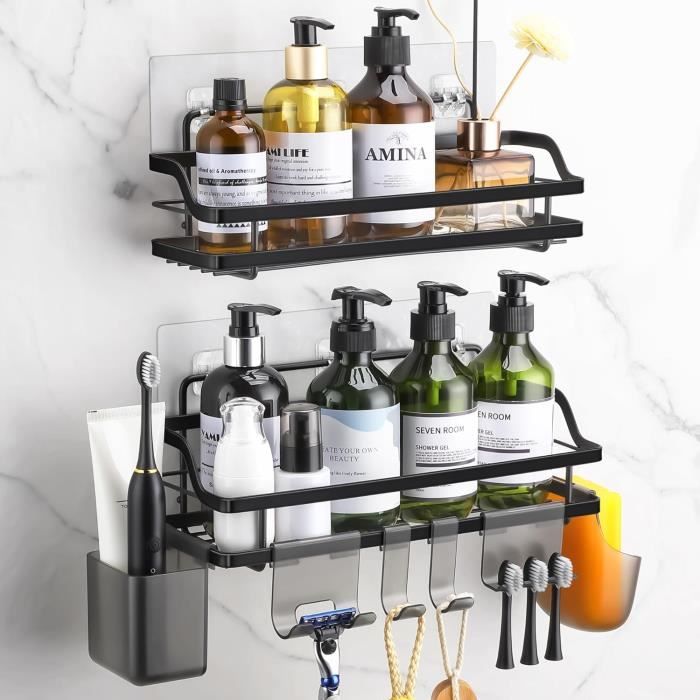 Étagère De Douche Sans Perçage - Lot De 2 Avec Ventouses Et Crochets | Blanc, Design Moderne, Support 5 Kg - 11