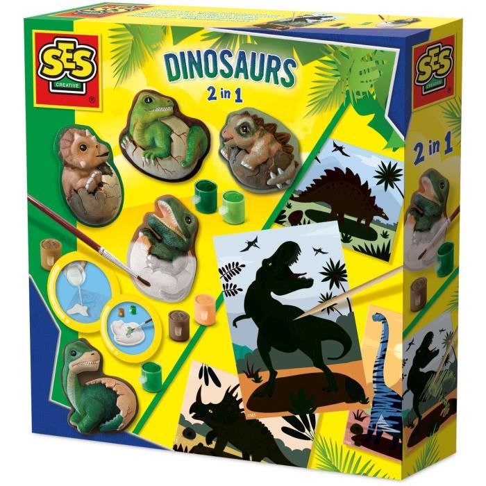 Dinosaures 2 en 1 Moulage et peinture et scratch Loisirs créatifs SES CREATIVE Mouler peindre et scratcher des dinosaures.