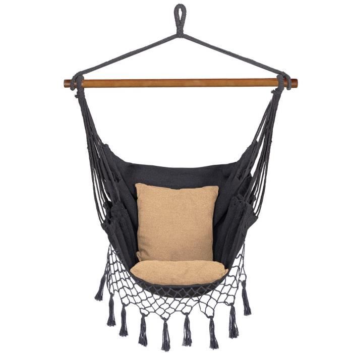 hamac chaise fauteuil suspendu springos® - beige - coussin d’assise inclus - jardin, patio, loisirs