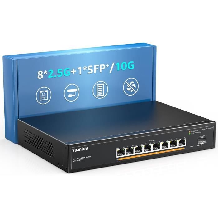 7 Port 2.5G Umanaged Ethernet Switch, 5 X 2.5G Base-T Ports, 2 X 10G SFP, Compatible With 10010002500Mbps, VLAN, Fanless, DesktopWall Mount YuanLey 2.5Gbe Network Switch For Wireless AP, NAS, PC