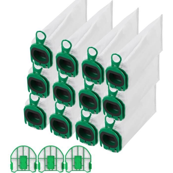 Nuangoo Lot De 12 Sacs Aspirateur + 3 Filtres Moteur Pour Vorwerk Kobold VB100 - Microfibre Haute Qualité