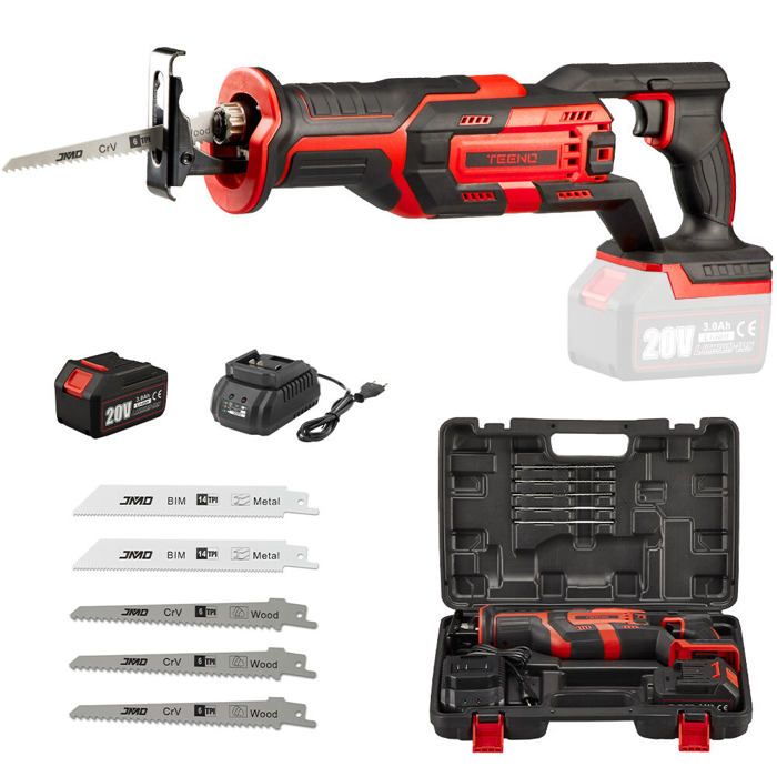 Scie Sabre sans fil TEENO,20V Scie Sabre à Batterie, 5×Lames