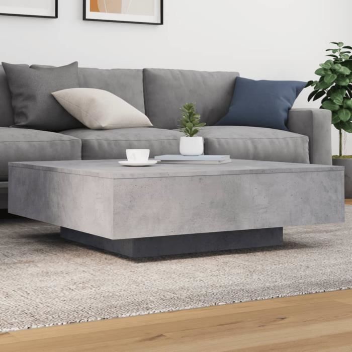 Table basse - TMISHION - PAL836605 - Gris béton - 100x100x31 cm - Lumières LED RVB