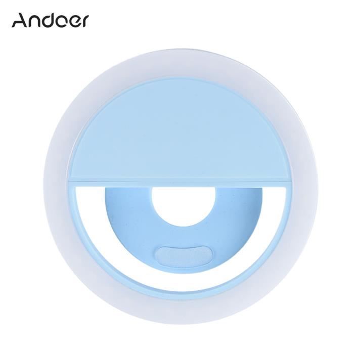 Andoer Mini Clip-on 3 Mode 36 LED Selfie Anneau Lampe Lumière de remplissage intégrée Batterie USB recharge pour Smartphone bleu