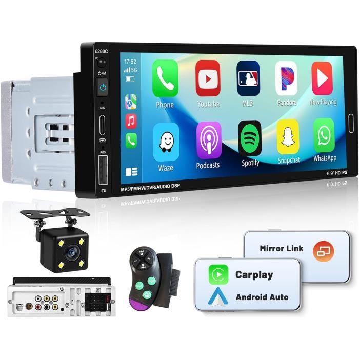Autoradio 1 Din Con Wireless Carplay E Android Auto – Schermo 6,5'' Touch, Bluetooth E Telecamera Posteriore