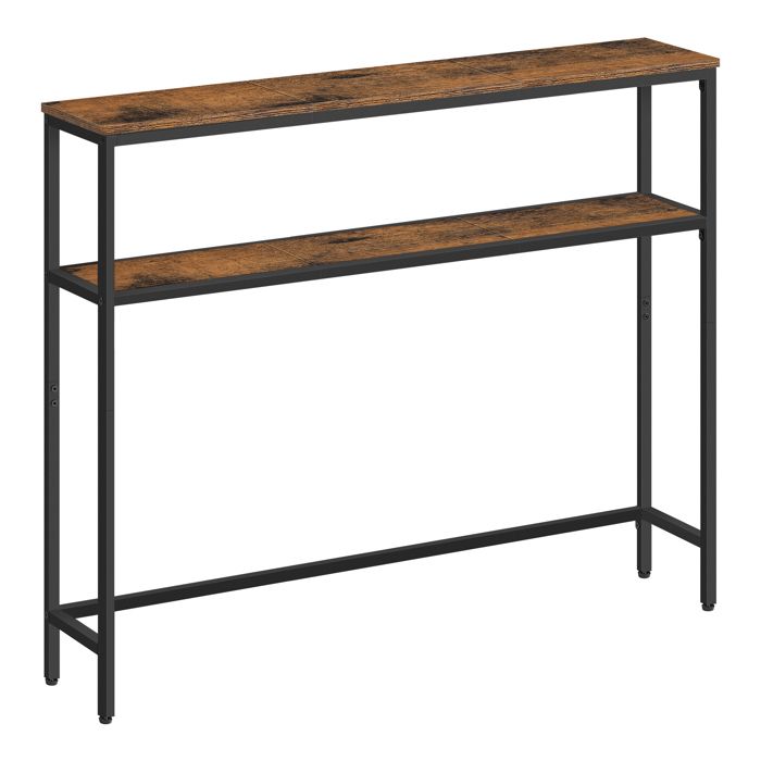 Console avec 2 Étagères 20 x 100 x 80 cm pour Salon Chambre Marron Rustique et Noir dEncre Console avec 2 Étagères 20 x 100 x 80 cm pour Salon Chambre Marron Rustique et Noir dEncre