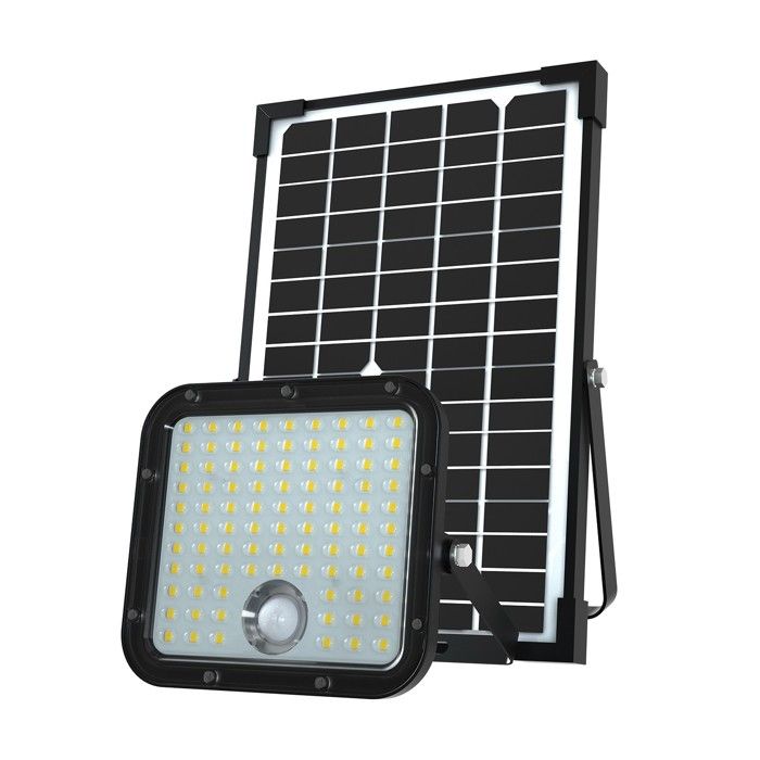 Balise Solaire - Borne Solaire - Projecteur LED solaire de 4800 lumens avec détecteur de présence. Panneau solaire déporté