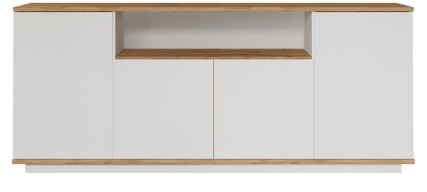 Buffet Commode TV TRENDTEAM 123x76x40cm - Chêne & Blanc - Meuble Salon Moderne Avec Portes & Tiroirs