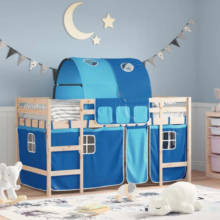 vidaXL Lit Mezzanine Enfants avec Tunnel Lit Surélevé pour Enfants avec Échelle Meuble de Rangement Chambre Moderne Bleu 3206983