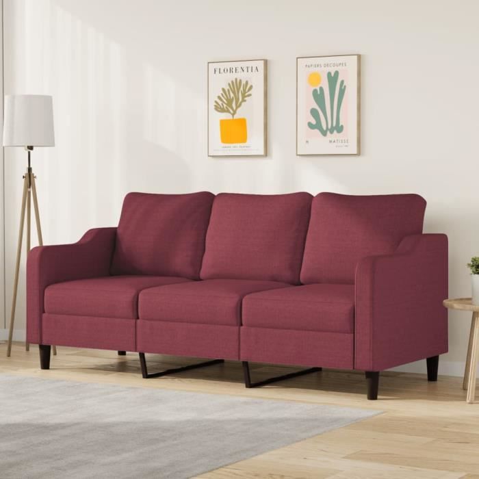 BESTCanapé Scandinave Salon - Canapé à 3 places - Rouge bordeaux 180 cm Tissu fr1822