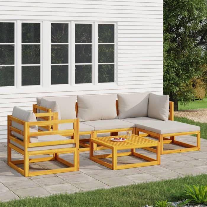 Salon de jardin 6 pcs avec coussins en bois massif - vue 3