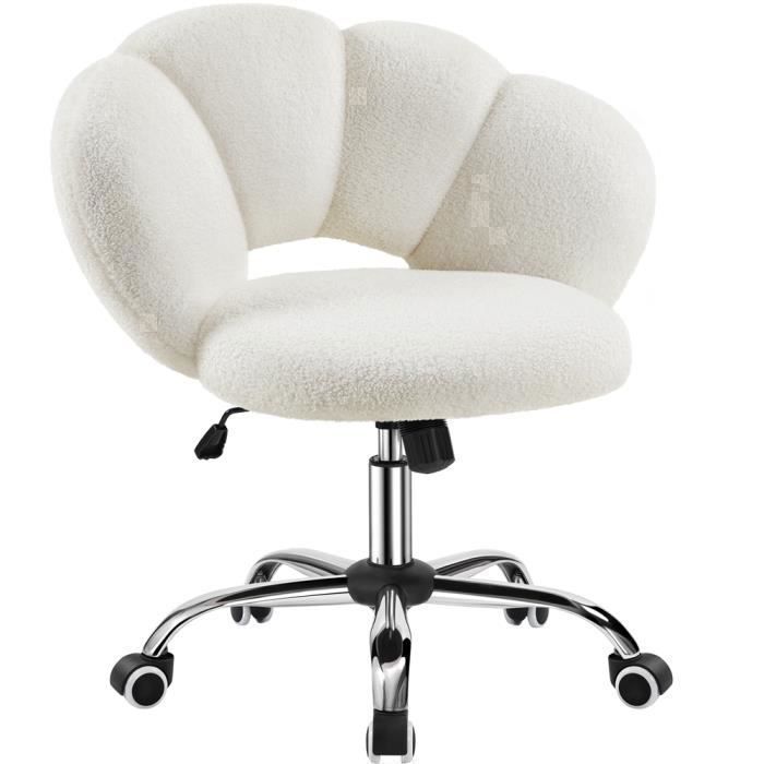 Chaise Bureau Design Nuage Bouclette Dossier Rebondi Roulettes Assise Réglable Maquillage Chambre Bibliothèque Blanc YAHEETECH