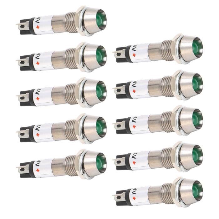 10 Voyants Lumineux DC 12V - XD8-1, Trou De Montage 8 Mm - 3 Couleurs Disponibles - Pour Signalisation électrique