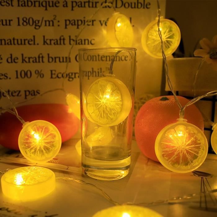 Guirlande Lumineuse Citron 3 Mètres - 20 LED à Piles - Décoration Estivale Pour Terrasse, Chambre, Fête - 5