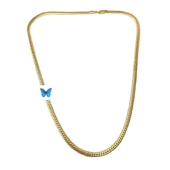Chaîne De Cou Plaqué Or Jaune 18k (750/1000) - Maille Marine Plate 45 Cm - Marque Bijouterie Papillon Bleu - Neuf