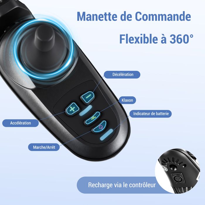 Fauteuil Roulant Électrique Pliable 01F, Moteur 500W, Batterie 12Ah, 24