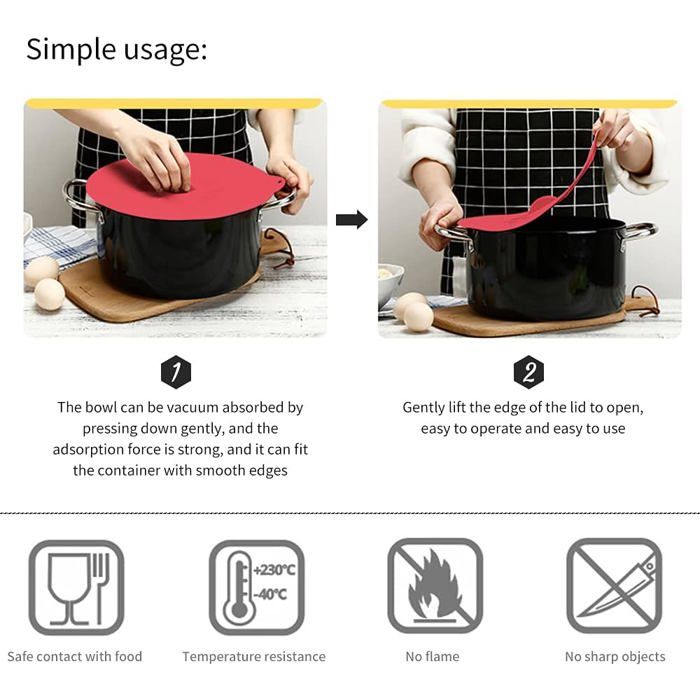 Lot De 5 Couvercles En Silicone Alimentaire Réutilisables - 5 Tailles (10 à 30 Cm) - Sans BPA, Étanches Et Lavables Au Lave-Vaisselle - 6