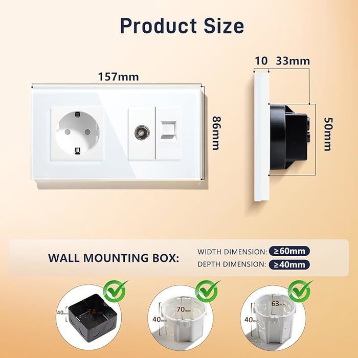 BSEED Schuko Steckdose mit 1/2 TV-Antenne Koaxial- und RJ45-Cat5e ...