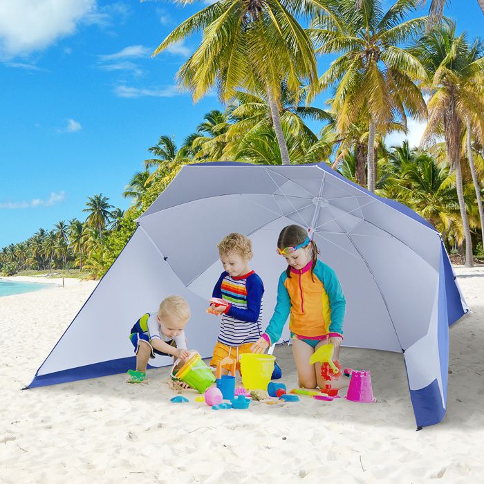 Parasol De Plage 182 Cm Inclinable Protection Uv 50 à 8 Baleines En Fibre De Verre Pour Plage Piscine Jardin Bande Bleu Et Vert 84225867