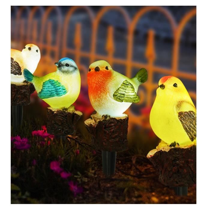 FineInno 4 Pièces Oiseaux En Résine Figurine Décoration Jardin - Canari Vert Bleu Brun