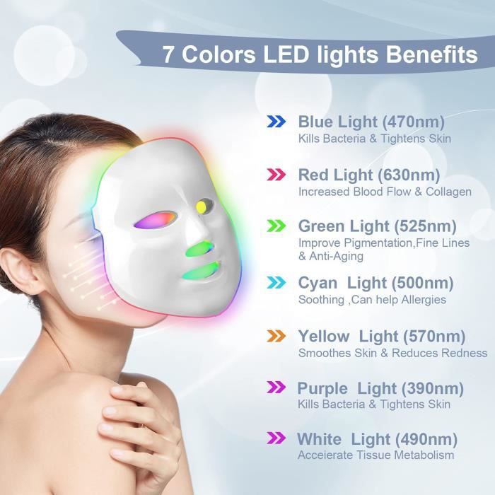 Masque led Visage Luminotherapie 7 couleurs Photon rouge et bleu Traitement  de rajeunissement de la peau 117