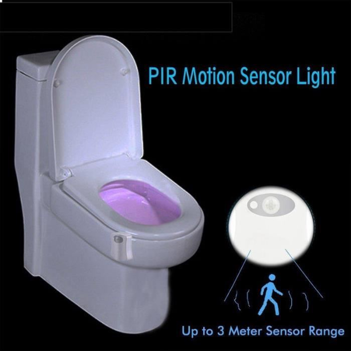 Lampe de Toilette Veilleuse LED Détecteur de Mouvement Éclairage pour WC/  Cuvette Siège/ Salle de Bain/ 8 Couleurs Changeantes