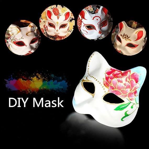 Lot De 24 Masques De Chat En Papier Mâche Blancs à Peindre Soi-même - Avec élastique Et Peinture - Pour Carnaval, Halloween, Activités Créatives - DIY Déguisement - 2