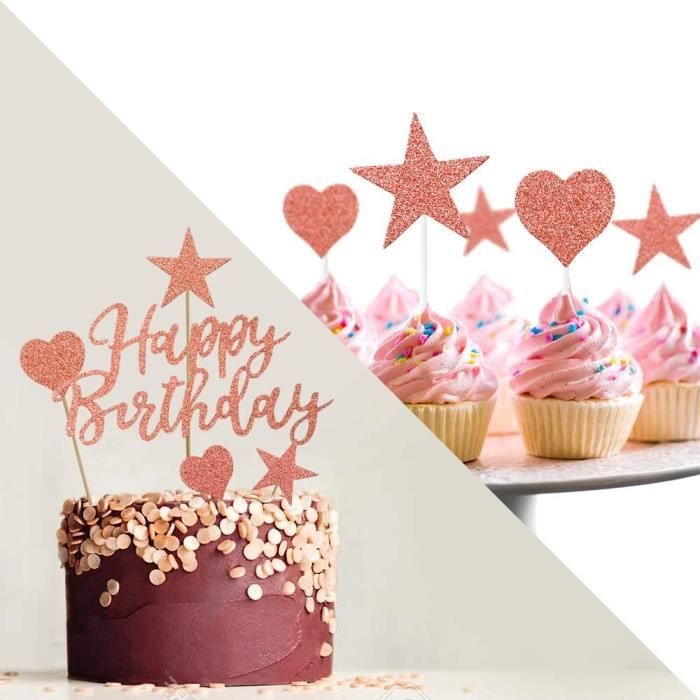 Happy Birthday Cake Topper,2 Sets Gâteau Décoration d'anniversaire
