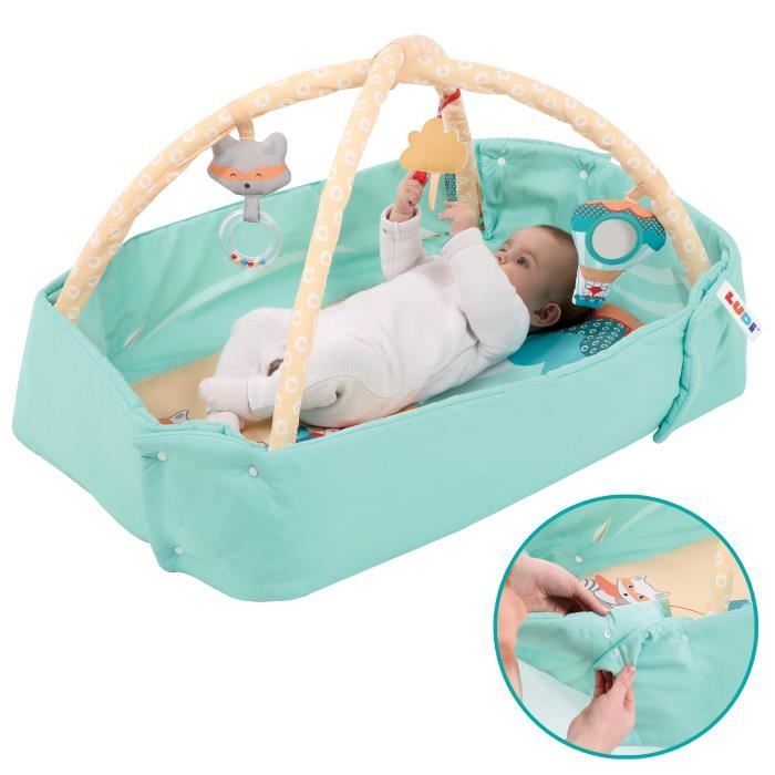Ludi Tapis D'Éveil Arche Bois Évolutif – 5 Activités Amovibles, Coussin Ventral, Dès La Naissance