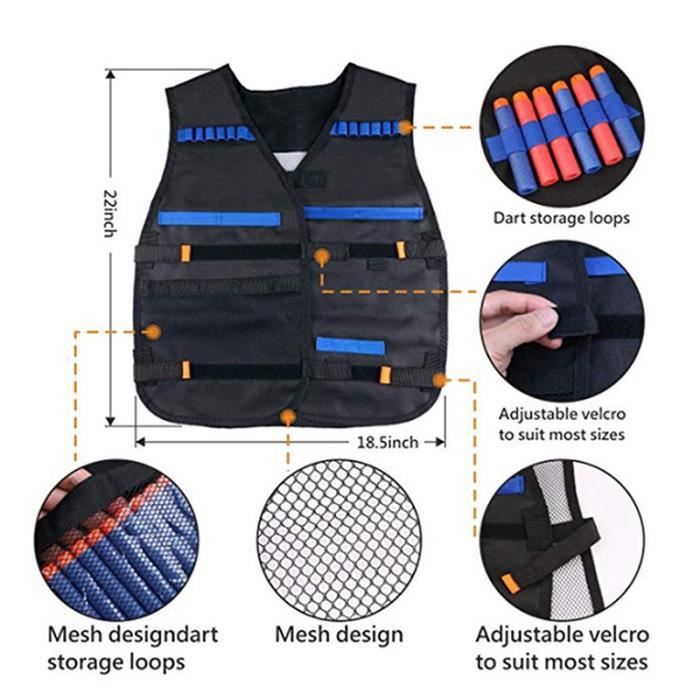 Kit Accessoires Nerf - Gilet Tactique - 50 Munitions - 6 Cibles Mousse - Bracelet de Rangement - Jeux - Jouets
