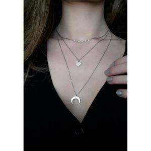Collier 3 Rangs En Argent 925 Rhodié - Motif Cercle Triangle Barre - Pour Femme, Avec étiquettes
