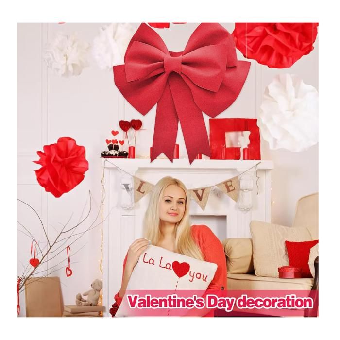 VOSSOT Gros Nœud Décoratif Extra Large 50x60cm - Nœud Cadeau Voiture Avec Ruban Adhésif Pour Noël, Mariage Et Fêtes