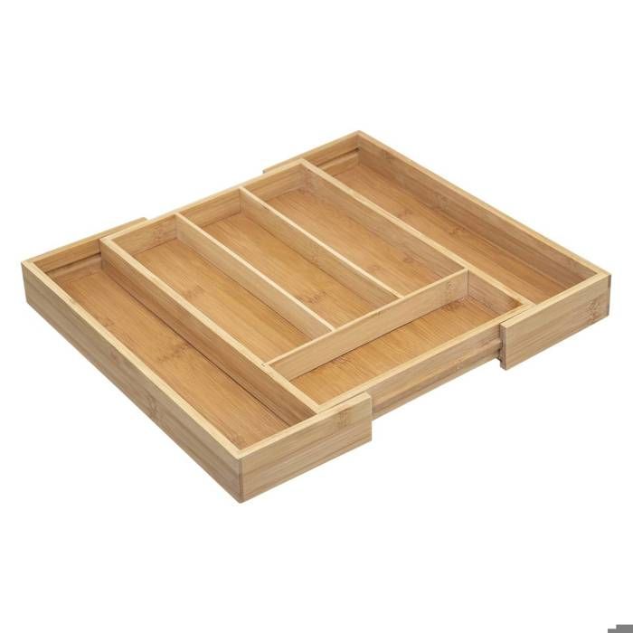 Range-couverts En Bambou Five Simply Smart - 5 Compartiments, Dimensions 34x25x4.5 Cm - Couleur Naturel Et Noir