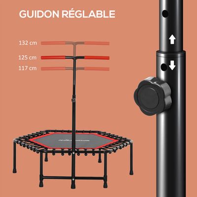DH FitLife Trampoline Fitness Indoor | 114cm 45 Pouces Mini Trampoline | Capacité 150 KG | avec 3 Niveaux de poignée réglables - Sport