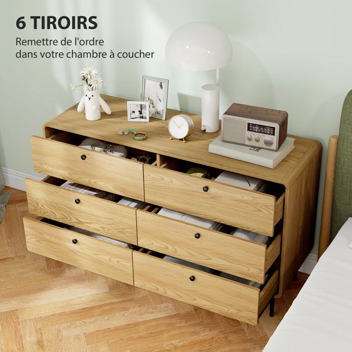 Commode 6 Tiroirs Noire HOMCOM - Design Moderne Avec Poignées Dorées - 10