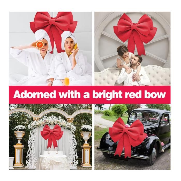 Gros Noeud Cadeau Noel Nœud Géant Décoration Voiture 76cm - Rouge - Réutilisable - Pour Mariage, Anniversaire, Fêtes Nœud Cadeau Géant Rouge