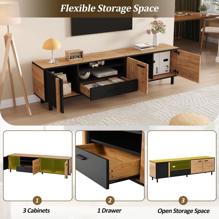 Meuble TV Design Épuré avec 3 Portes et 1 Tiroir, en Panneau de ...