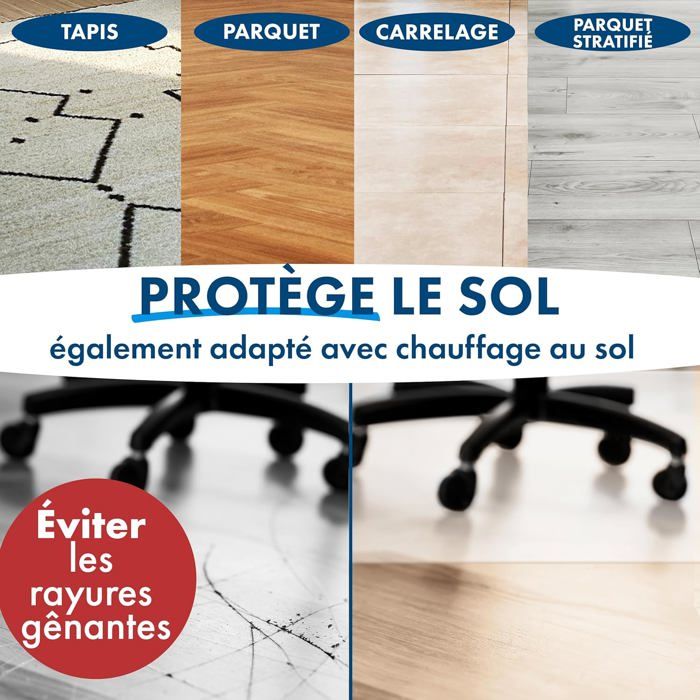 Tapis De Protection Transparent Pour Sol - Épaisseur 2mm - Pour Chaise De Bureau, Parquet, Carrelage - Lavable - 2