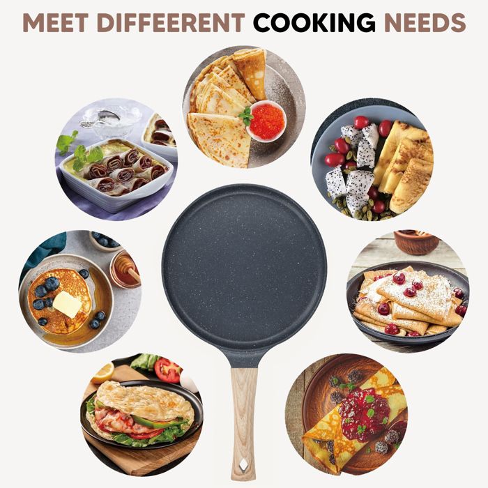 24cm Poêle à Crêpes à Induction, Avec Répartiteur De Pâte, Manche En Bois, Pour Tous Les Types De Plaques De Cuisson - Maison