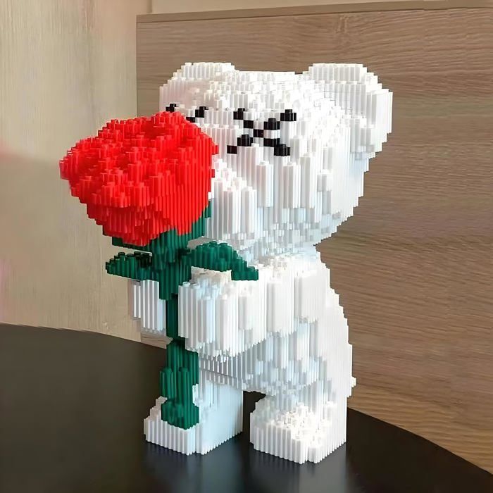 Blocs de Construction Ours avec Rose,20cm,Briques de Construction Ours ...