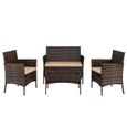 Ensemble table et chaises de jardin, rotin tressé, lot de quatre, brun dégradé-0