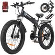 Vélo électrique pliable Ridstar H26 1000W - 48V 15AH Autonomie maximale 90KM 26"*4.0 Pneus tout-noir-0