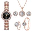 Coffret montre femme + bracelet + collier + des boucles d'oreilles + bague – bijoux femme diamant luxe-0