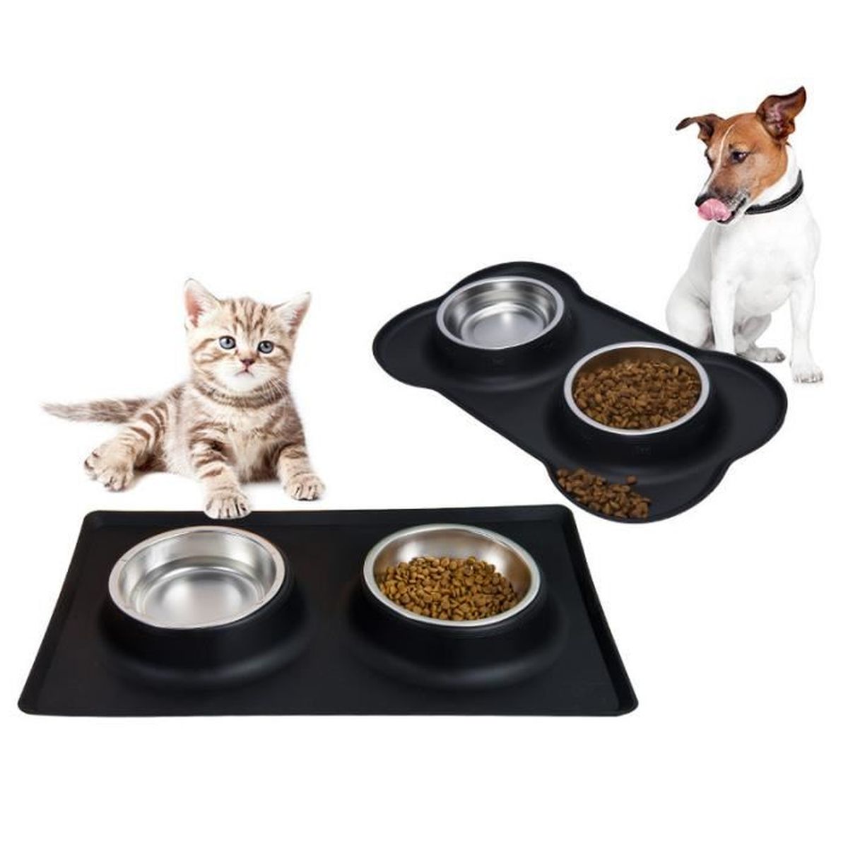 Gamelle Chat Surélevée, Double Gamelle Inclinée avec Écuelles en INOX