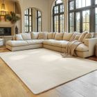 Tapis SIMPEX 200x280 cm Poils Courts Lavable, Doucement Antidérapant et Design Moderne pour Salon, Chambre, Crème