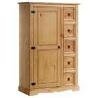 IDIMEX Buffet salle à manger apothicaire TEQUILA L 95 cm en bois massif coloris naturel avec 1 porte battante et 5 tiroirs