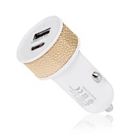 Chargeur Voiture Allume-cigare double charge port USB2 15W et USB-C 25W Blanc pour Samsung Galaxy S20 FE -Tab A7 Lite 8.7"-Yuan