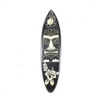 Grande planche de surf en bois Décoration murale motif Tiki 100cm Noir & Blanc